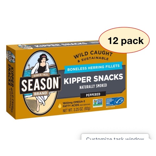Season Herring Fillets Smoked & Peppered 92g / Kipper Snacks/ Pack of 12