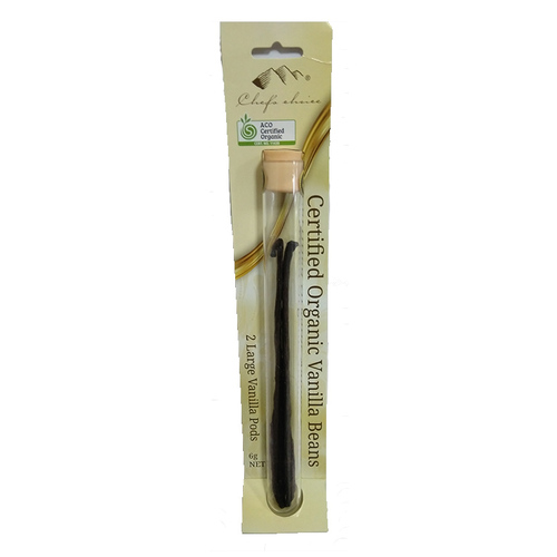 Chef's Choice 2 Large Certified Organic Vanilla Beans in Tube