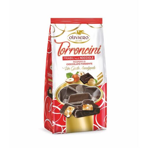 Oliviero Mini Nougat Bars Hard  Hazelnut & Chocolate Bag 200g / Torroncini
