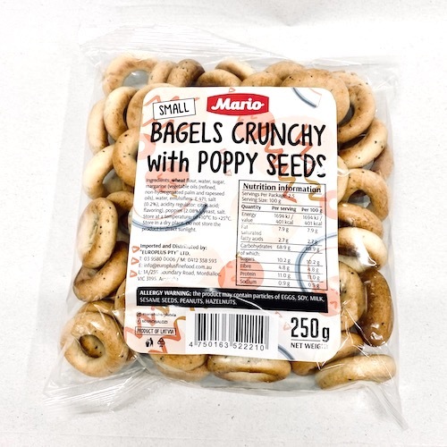 Mario Bread Rings Crunchy Small w/Poppy Seeds 250g 