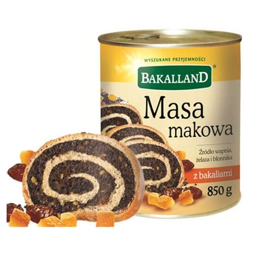 Bakalland Poppy Seed Filling w/Nuts & Fruits Tin 850g / Masa Makowa z Bakaliami 