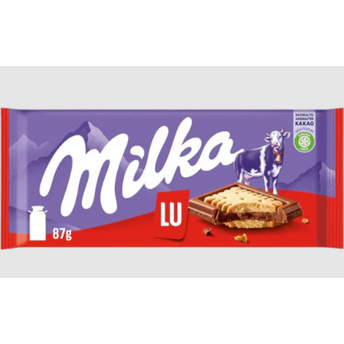 Milka Chocolate Bar with LU Biscuits 87g / Sandwich Tablets